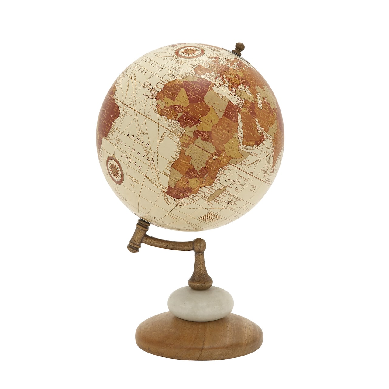 13" Cream Mango Wood & Marble Contemporary Globe